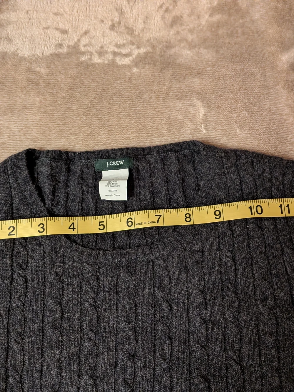 J.Crew Wool Cashmere Cable Knit Crewneck Sweater Charcoal Gray S